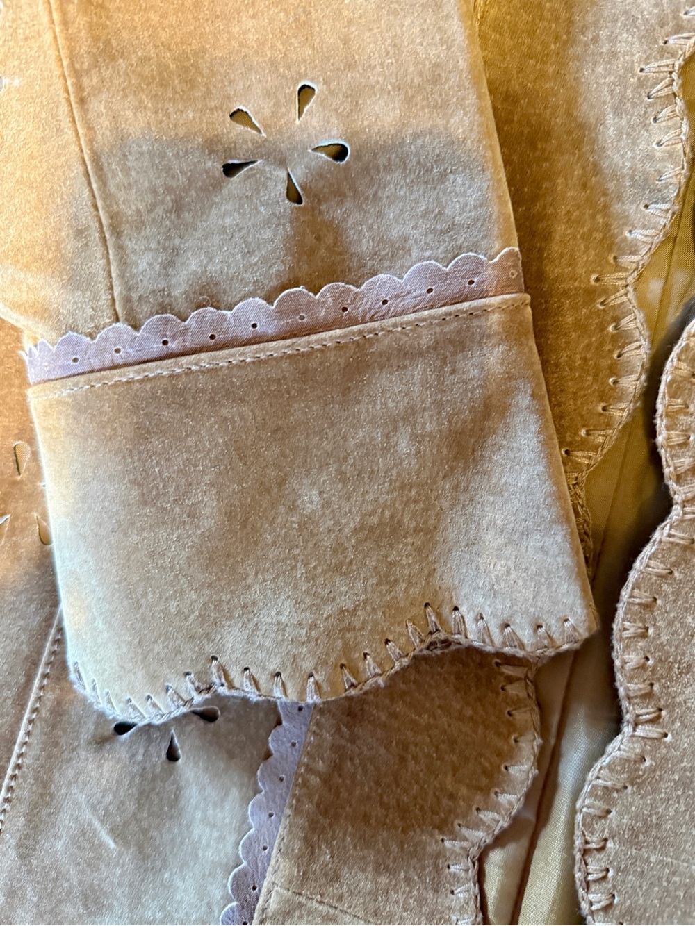 Scalloped Suede Trench Coat in Brown - Picture 5 of 8